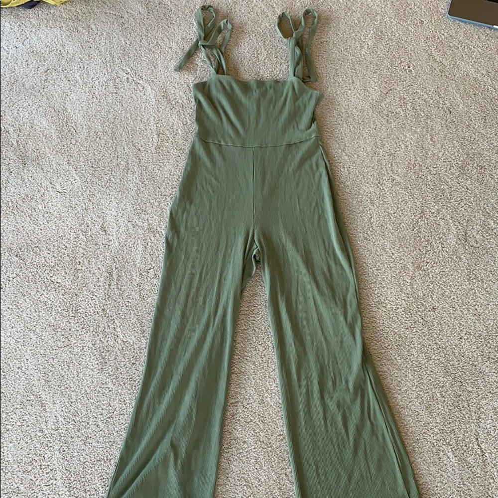 Urban Outfitters Ribbed Tie-Shoulder Jumpsuit